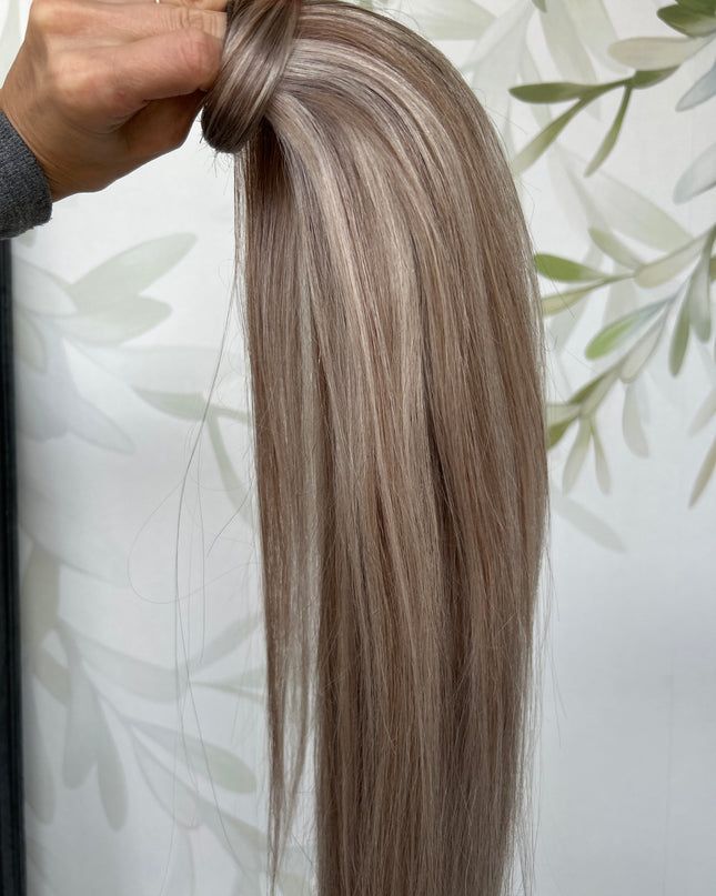 Human Hair Ponytail Wrap Around 50cm silver light ash mixed