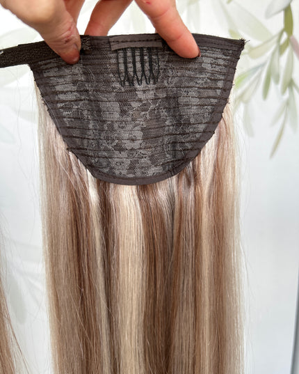 Human Hair Ponytail Wrap Around 50cm silver light ash mixed