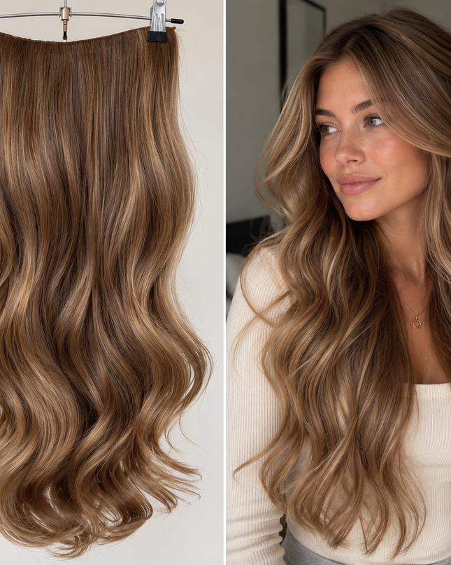Salon Exclusive U-part Fiber Extensions 60cm Medium Brown Highlight
