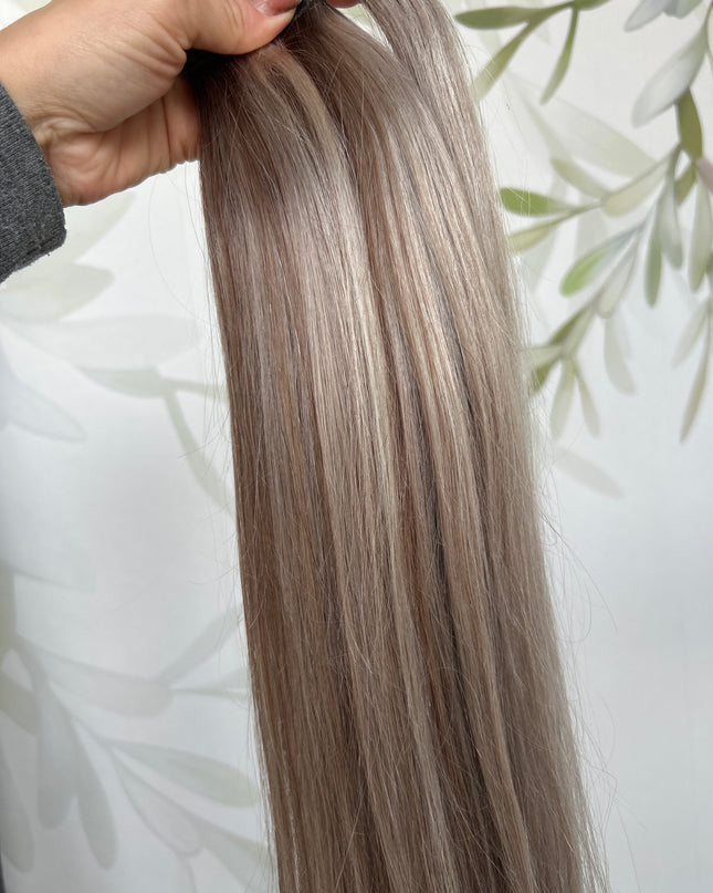 Human Hair Ponytail Wrap Around 50cm silver light ash mixed