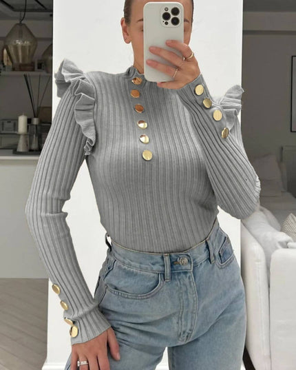 Dieda Top With Golden Buttons&Ruches