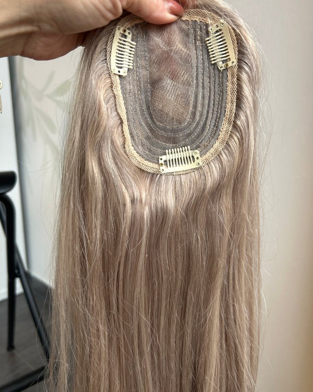 Human Hair handmade topper Silver