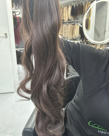Ponytail extensions fiber hair donker bruin 60cm body