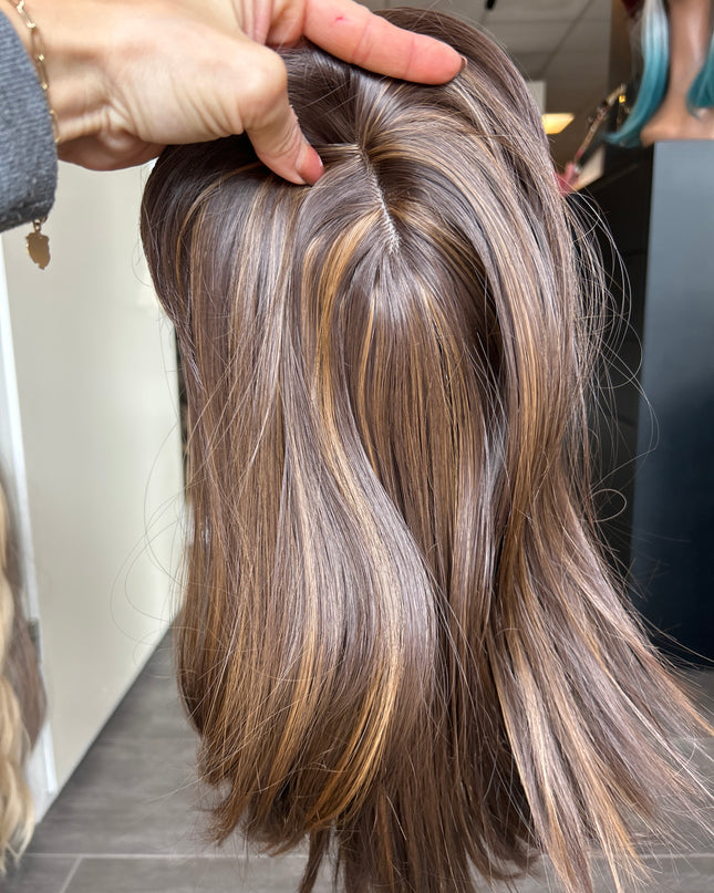 Fiber topper brown mixed  straight