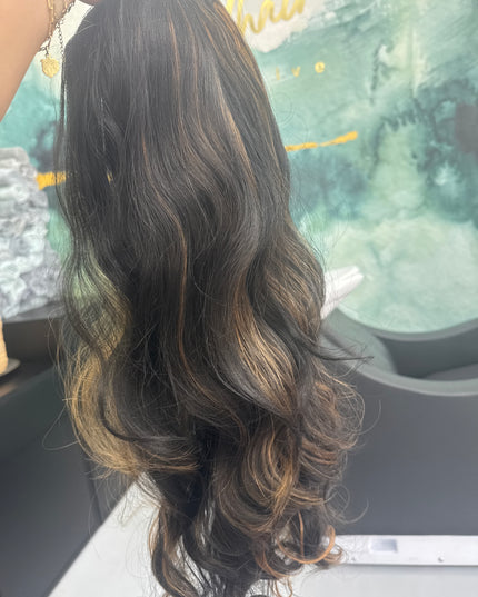 U-part fiber extensions mixed dark brown caramel