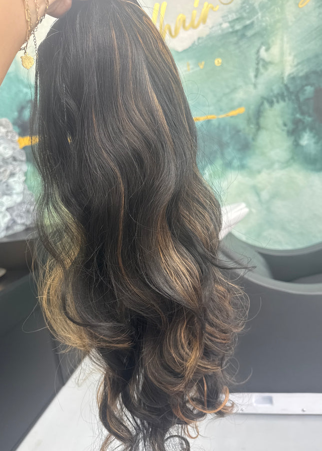 U-part fiber extensions mixed dark brown caramel