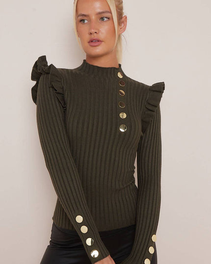Dieda Top With Golden Buttons&Ruches
